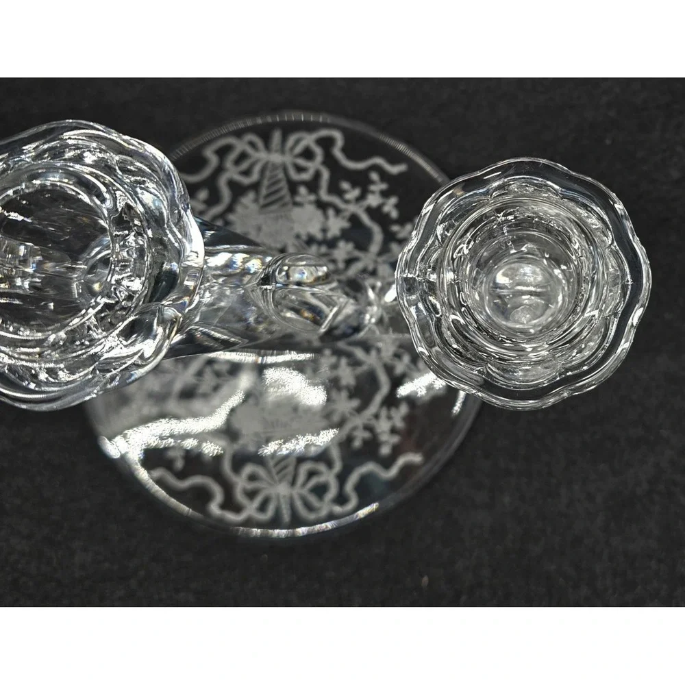 Vintage Fostoria Crystal Baroque Candlestick‎ Holder 3 Light w/ Arcady Etch 30s